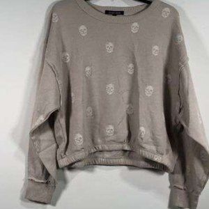NWT Ocean Drive Long Sleeve Fleece Skull Print Taupe Top Size L